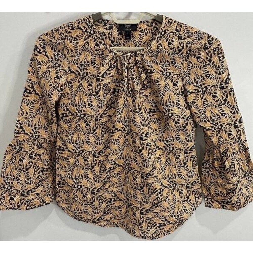 Drakes London J Crew Navy Gold Giraffe Print Bell Sleeve Shirt Size 2